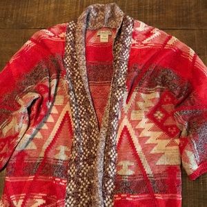 Lucky Brand Open Front Boho Cardigan Orange Cream